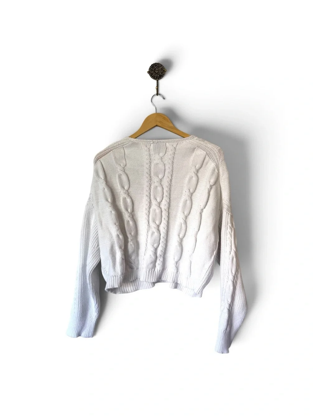 J.Crew Cropped V-Neck Cable-Knit Sweater White Size L